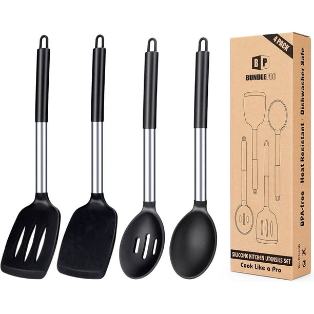Bundlepro 4 Pack Silicone Home Kitchen Cooking Utensils Set, Solid