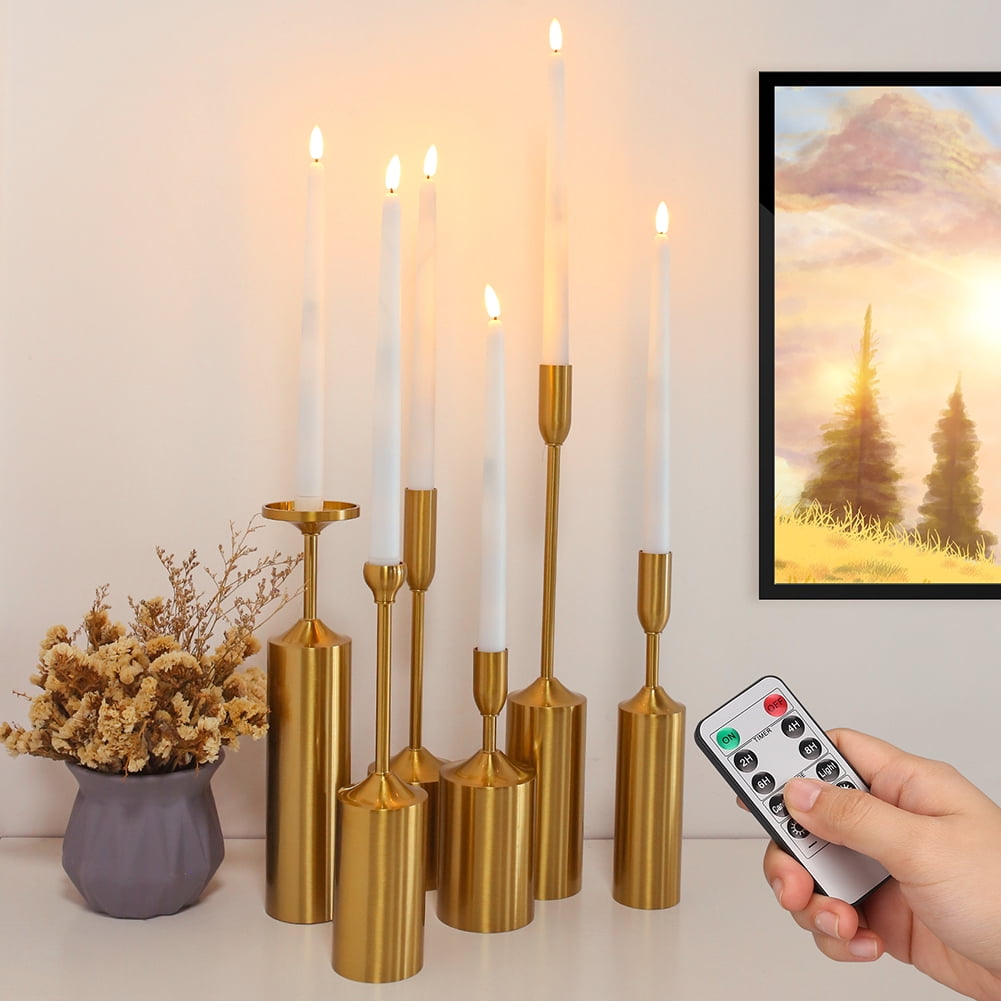 Ivory Flameless Taper Candles 12 Pack, Battery Operated LED Candles, Taper Plastic Candles 3D Wick Lights with Remote Control with Timer for Home Decor ,Halloween ,Christmas ,Wedding ,Banquet