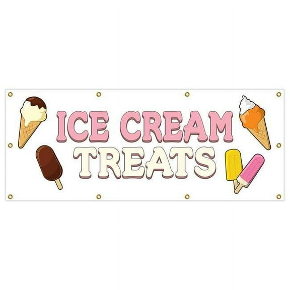SignMission B-96 Ice Cream Treats 36 x 96 in. Banner Sign - Ice Cream Treats