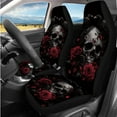 thumbnail image 2 of Pzuqiu Skull Red Rose 14 Pcs Interior Set Front Rear Seat Covers for Cars Steering Wheel Seat Belt Headrest Coasters Center Console Cushion Pad Key Chain Decorative Universal Fit Most Vehicles, 2 of 7