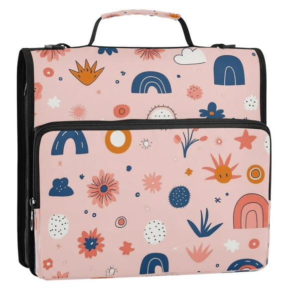 Whimsical Nature Pattern Stripes Lines Zipper Binder Bag 3 Ring Binder Bag,Large Capacity Durable Binder Organizer Bag
