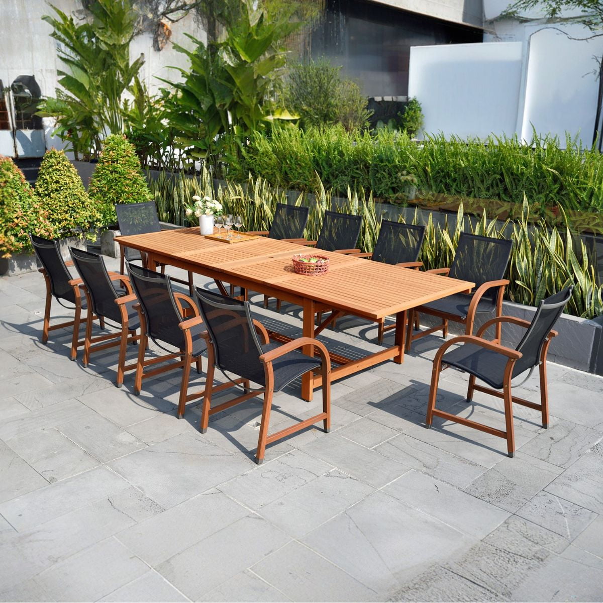 Amazonia Damon 11 Piece Outdoor Furniture Expandable Dining Set Solid Wood 100 FSC Walmart