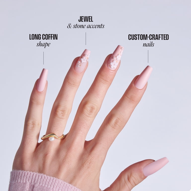 Kiss Luxe Press On Nails, Wandering Tide, Long Coffin, Beige photo 3