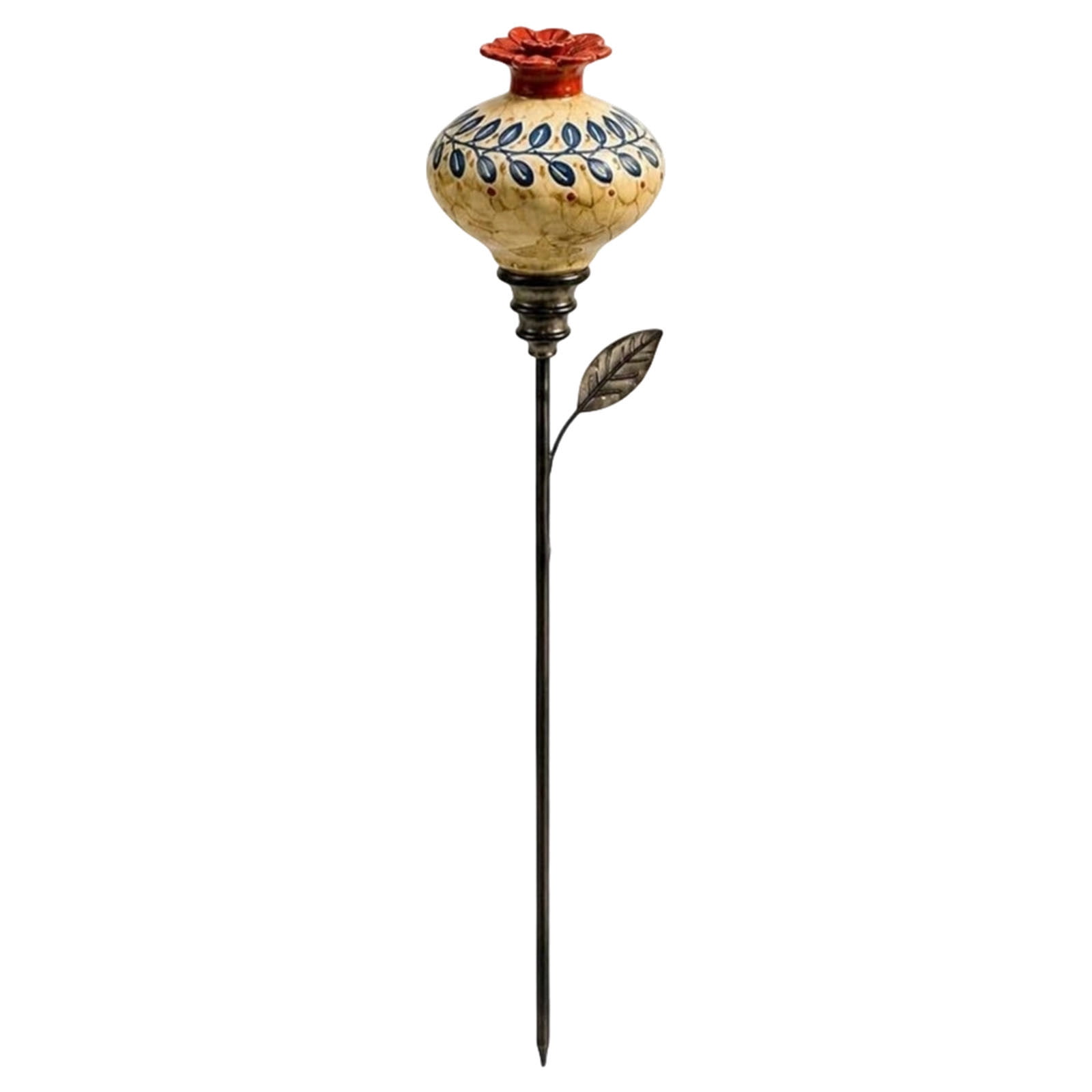JWZZYD Vintage Ceramic Hummingbird Feeder Garden Stake, Flower Nectar, Finch Backyard, 23.6" Hummingbird Feeders for Outdoors for Garden, Yard, Deck, Gift for Bird Enthusiasts(Blue Leaf)