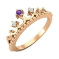 thumbnail image 2 of 2mm Round Amethyst 925 Sterling Silver Rose Plated Women Crown Tiara Valentines Day Gifts Ring, 2 of 4