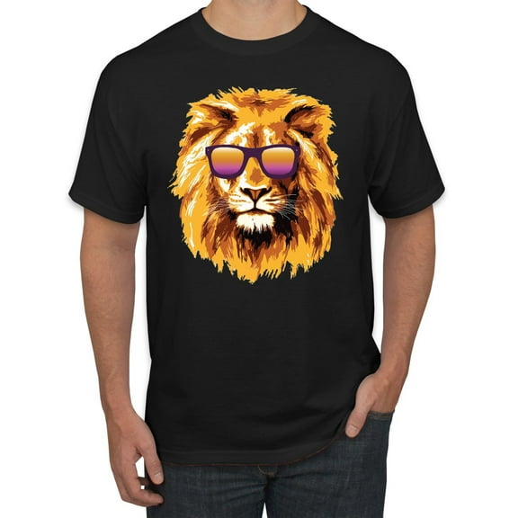 Lion With Sunglasses Animal Lover Men's Graphic T-Shirt, Black, Small