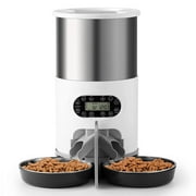 Automatic Cat Feeder, Pet Feeder Food Dispenser for Cat & Small Dog with Two-Way Splitter and Double Bowls