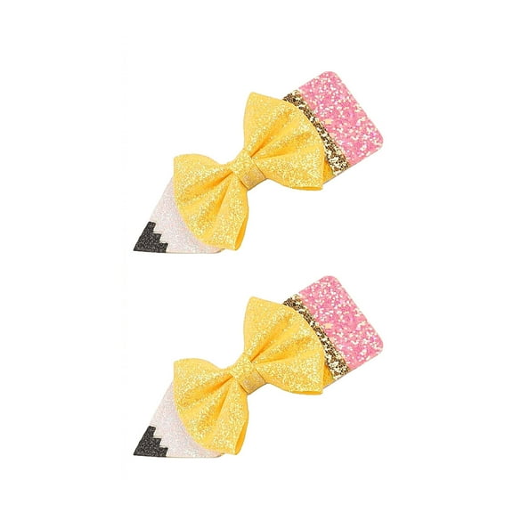 Back-to-school Pencil Bow Hair Clip, Shiny Yellow Bow Hair Clip for Gil