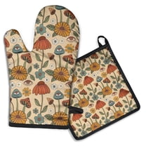 Colorful Mushroom Flower Light Pattern Kitchen Oven Mitt and Pot Holder Sets 2 Pcs for Baking, Cooking and Grilling, Heat Resistant Up To 392 °F