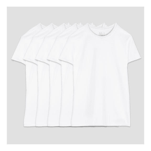 BIG MENS 5 PACK CREW T-SHIRTS, EXTENDED SIZES - WHITE, 2XL, ASSORTED