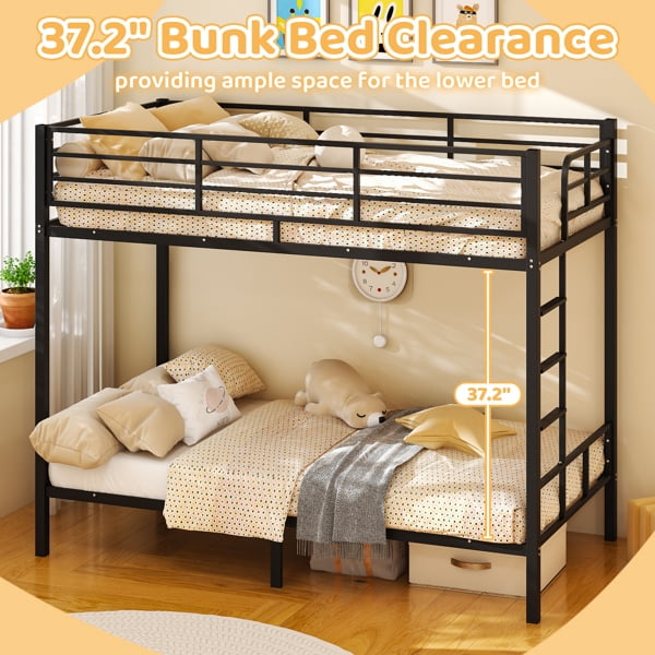 Alvantor Heavy Duty Metal Bunk Bed Twin Over Twin With Safety Guard Rails & Ladder
