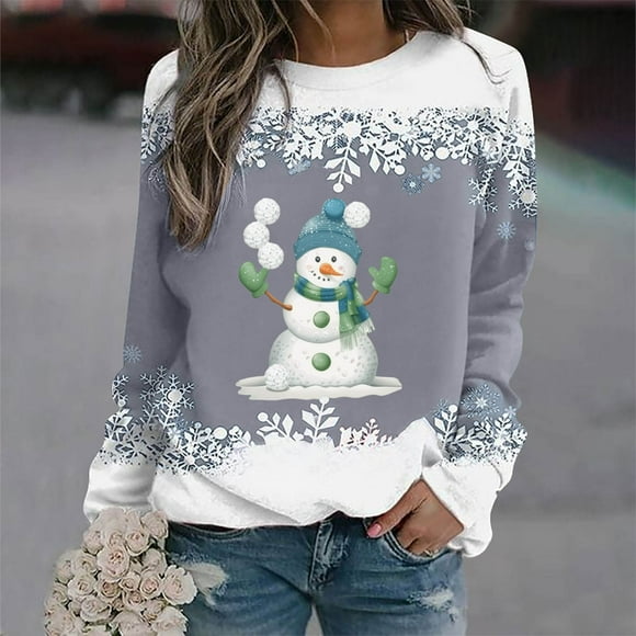 Tetras Christmas Top for Women,Christmas Women Fashion Casual Print Round Neck Loose Long Sleeve Tops,Blouse Sweatshirts
