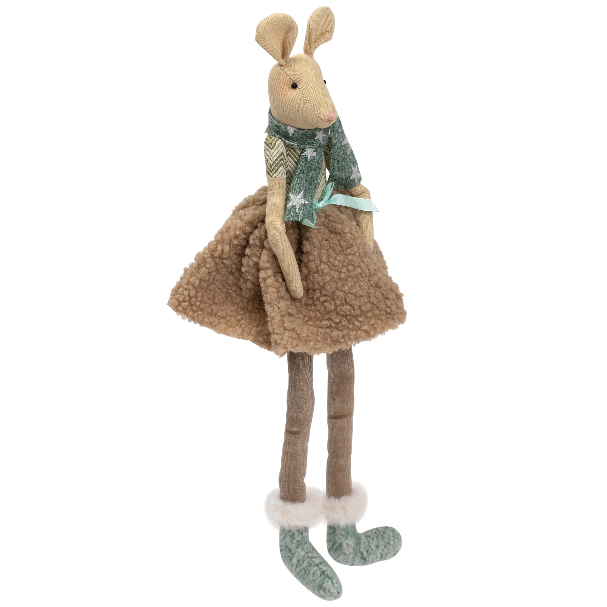 Northlight Sitting Girl Mouse in Plush Dress with Dangling Legs Christmas Figure - 18"