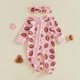 thumbnail image 3 of Cjfdfy Newborn Baby Girl Game Day Outfit Football Bow Print Waffle Long Sleeve Zip Up Footies Romper And Headband Infant Cute My First Football Season Fall Winter Set 0-9M, 3 of 9