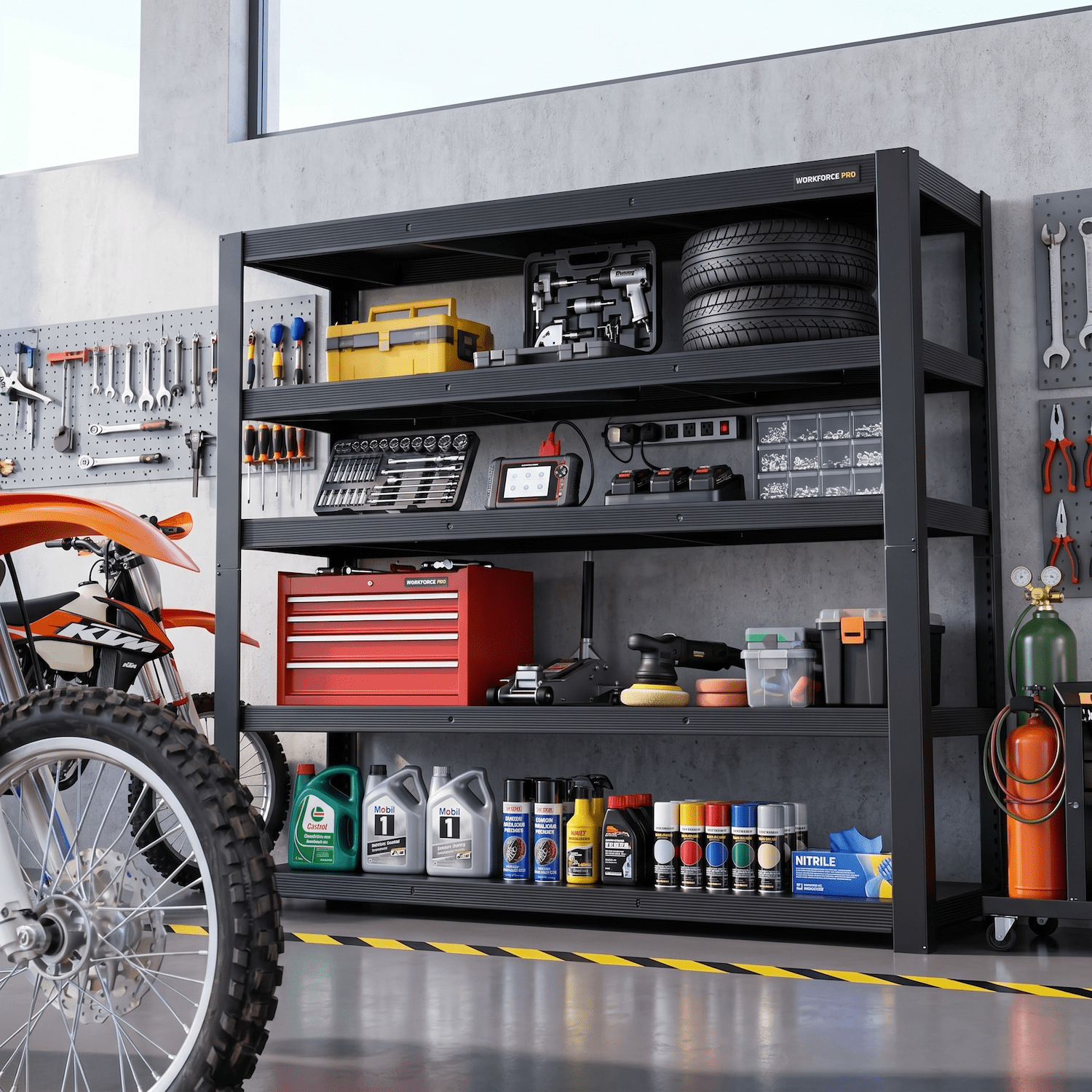 Xiweot Heavy Duty Garage Storage Shelves 3050 lbs, 5-Tier Adjustable Metal Storage Shelving Unit, 24”D x 55”W x 84”H Large Shelving Rack, Industrial Garage Storage Rack for Basement Warehouse