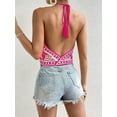 thumbnail image 4 of Women'S Floral Print Backless Halter Top Sleeveless Tie Knot Front - Crop Tops Red M, 4 of 8
