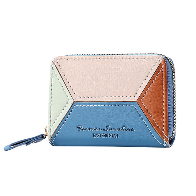 Huanglei Fashion Coin ID Short Wallet Color Matching Solid Color Women Zipper Purse Multiple Card Slots Clutch Bag