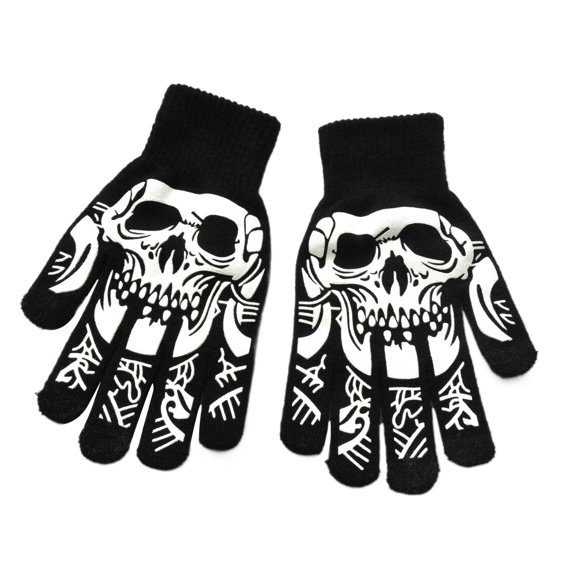 Gothic Knitted Gloves Warm Black Gloves Halloween Skull Gloves Skeleton Gloves for Halloween Supplies