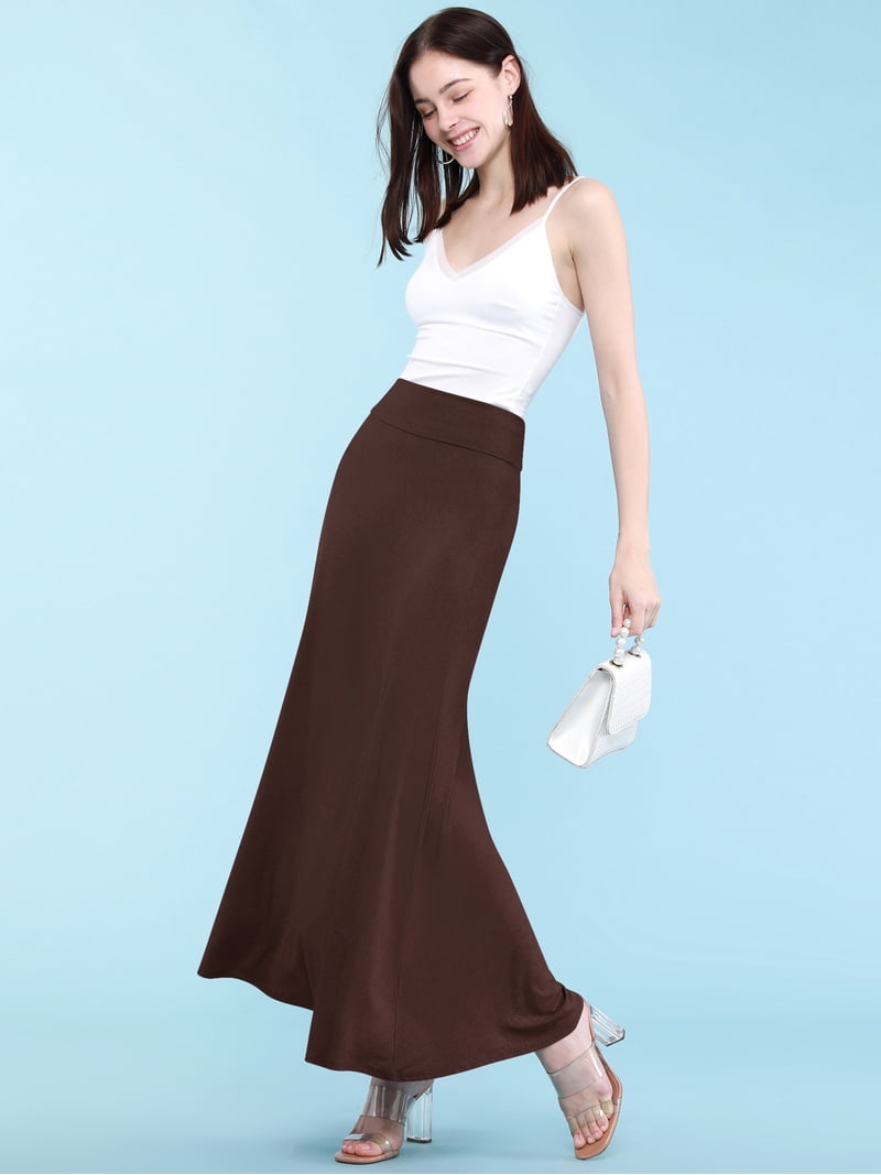 Made by Johnny Women's Fold-Over Maxi Skirt S BROWN - Walmart.com