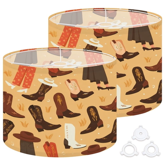Lamp Shades Set of 2 Easy Assembly Hand drawn cowboys boots Drum Lampshades for Table Lamps Floor Lamps Pendant Light 13"x13"x10" Replacement Lamp Shade
