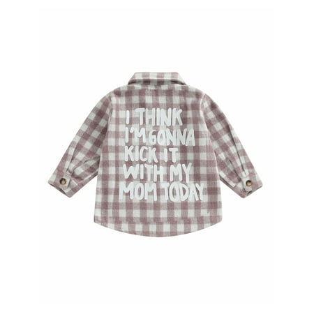 

Kids Plaid Shirt Jacket Letter Print Autumn Casual Button-up Coat for Toddler Baby Girls Boy