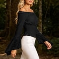 thumbnail image 6 of Women off Shoulder Lace Blouse, Convertible Square Neck Bell Long Sleeve Slim Top, Casual Elegant Shirt for Summer Autumn Dating Daily Outfits Black S(S), 6 of 7