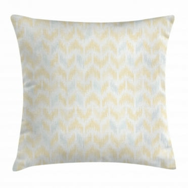 Yellow Chevron Throw Pillow Cushion Cover, Ikat Style Abstract Sketchy Looking Faded Zigzag Motif Tile, Decorative Square Accent Pillow Case, 24 X 24 Inches, Marigold Light Blue White, by Ambesonne