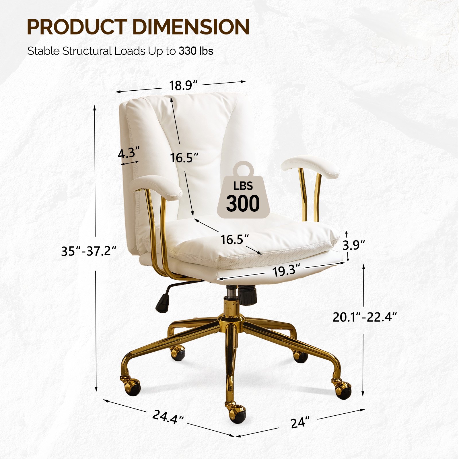 Ktaxon Office Chair High Back Study Chair PU Leather Adjustable Swivel Vanity Chair with Padded Armrests for Conference and Home White