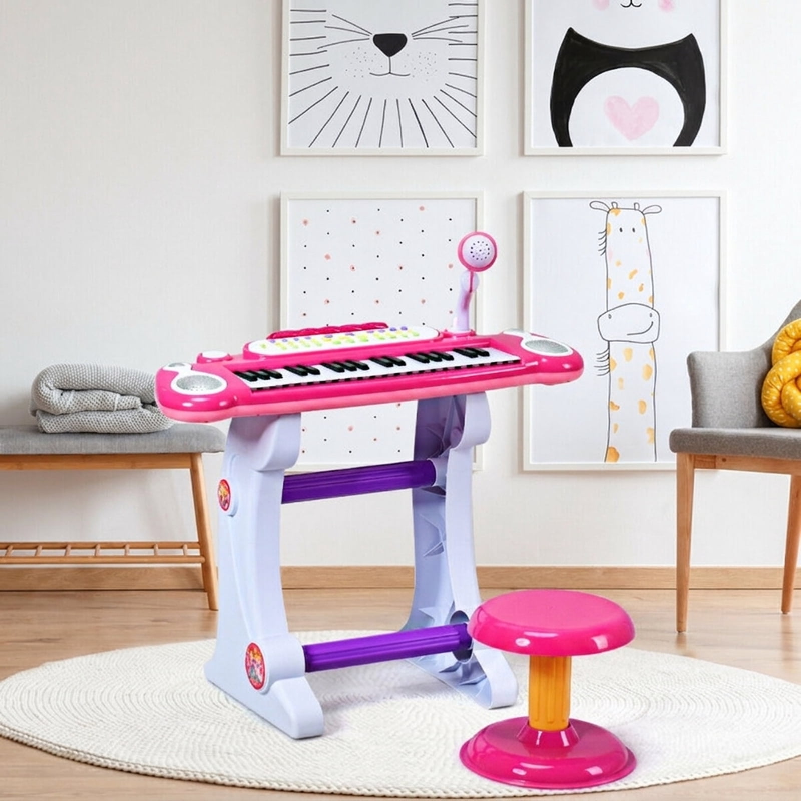 Redsmile 37-Key Kids Piano Keyboard with Microphone and Recording plus Matching Stool for Toddlers to Sing and Play at Home, Pink