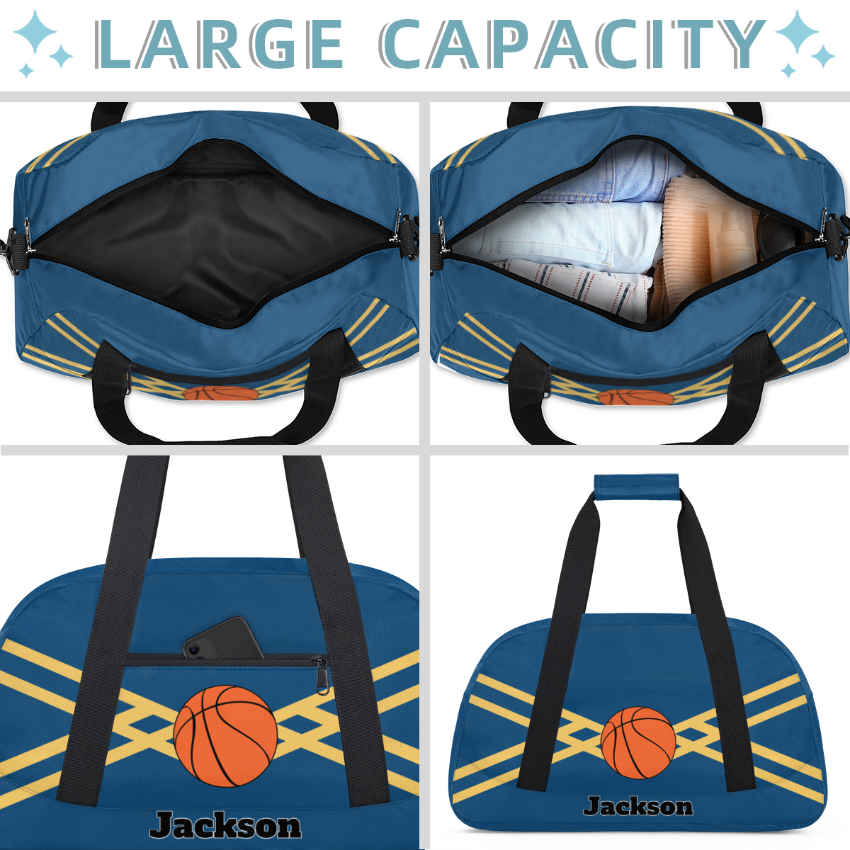 Herdesigns Personalized Basketball Duffel Bag Sport Bag Custom Gym Bag with Name, Dance Bags Weekender Bags Overnight Bags Travel Bag, Blue