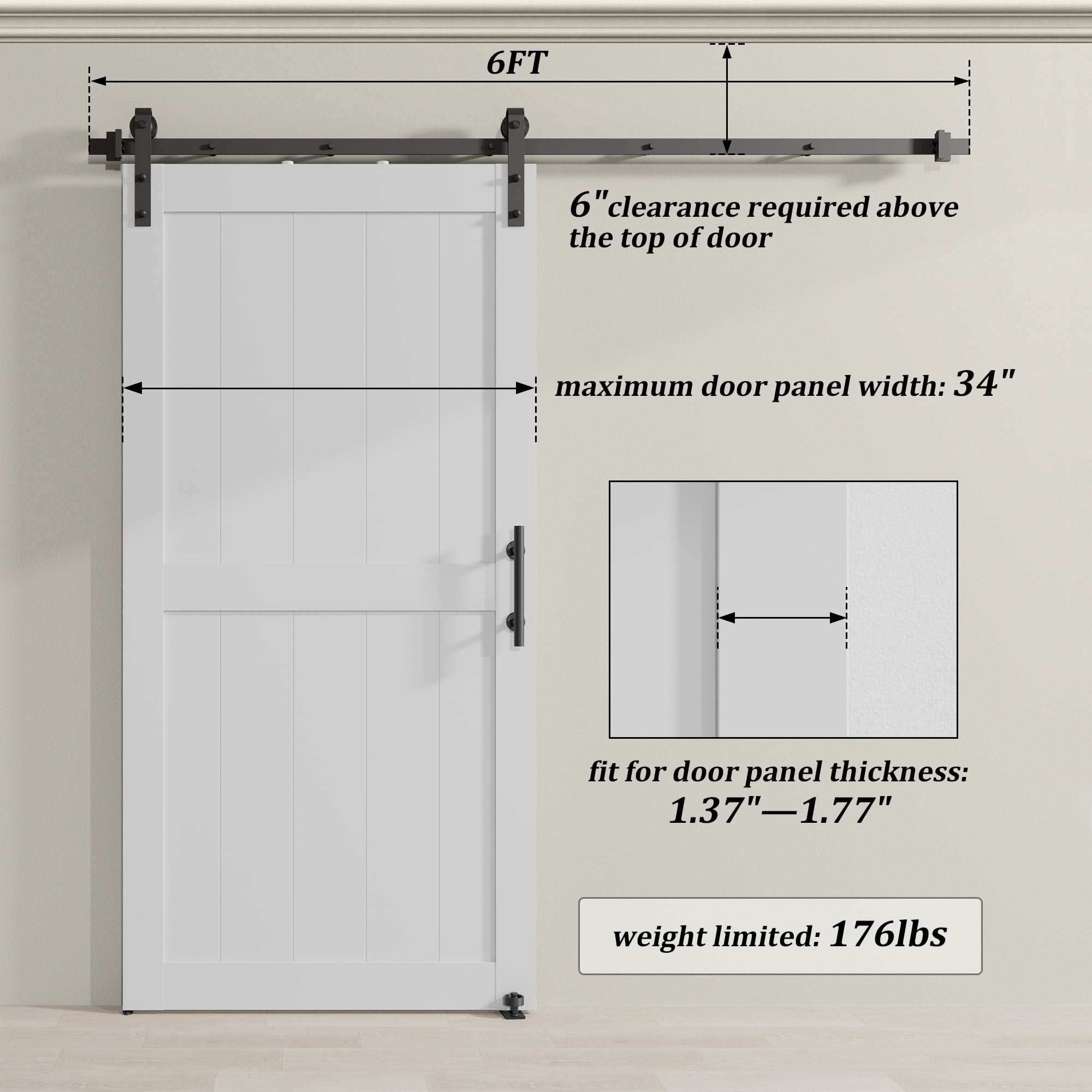 Miniyam 34 in. x 84 in MDF White H-Shaped Barn Door with Hardware