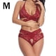 thumbnail image 1 of Conjunto de ropa interior de malla de encaje para mujer, lencería sexy, ropa de dormir, ropa de dormir, rojo vino, M Inevent XX000073-08, 1 of 7