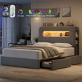 thumbnail image 6 of Homfa Full Size Linen Upholstered Bed with LED Lights & 2 Drawers， Storage Headboard Platform Bed Frame with USB Ports & Outlets, Gray, 6 of 8