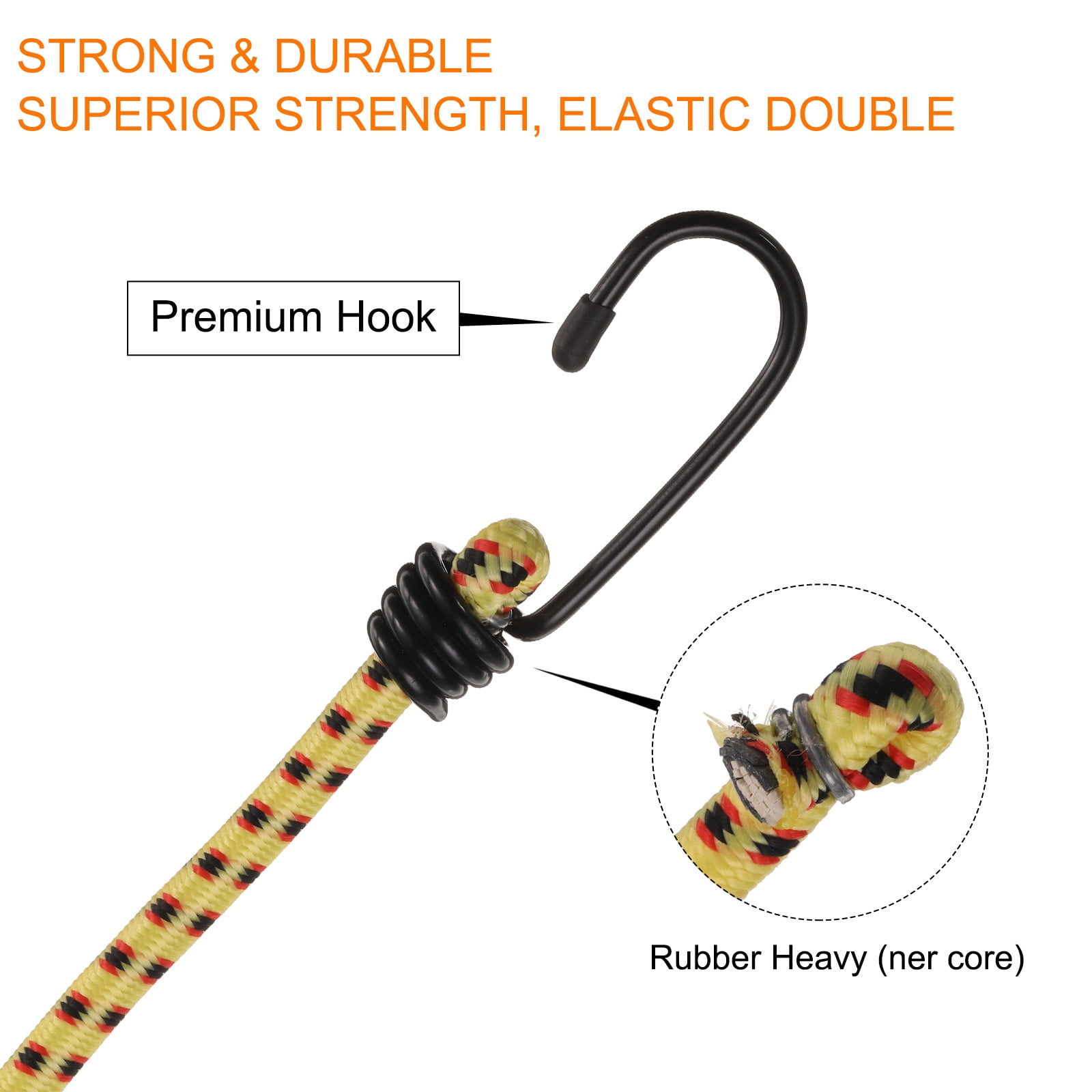 Uxcell 6pcs Bungee Cord with Hooks 39", 31", 23", 16", 10", 15" One Each Rubber Bungee Cords for Outdoor Camping Straps