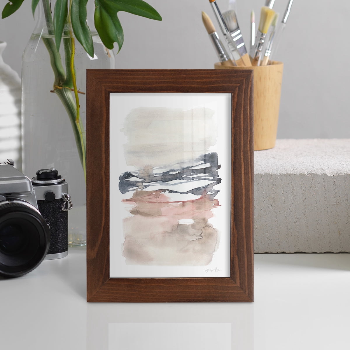 Tiered Horizon Line I -Framed Print w/glass-Chestnut
