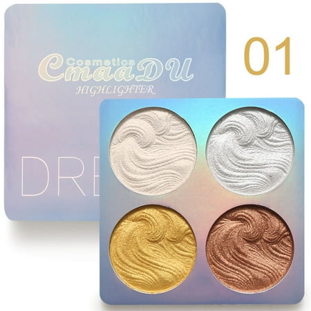 ZEDWELL Baked Highlighter Powder Palette Waterproof Long-Lasting Shiny Brighten Skin Color Luminous Face Contour