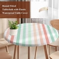 thumbnail image 4 of Coral Cyan Stripe Round Tablecloth, Fitted Table Cover with Elastic for 45"-54" Round Tables, Geometric Grey White Vertical Striped Table Cloth Outdoor Indoor Dinning Party Waterproof Tablecloths, 4 of 7