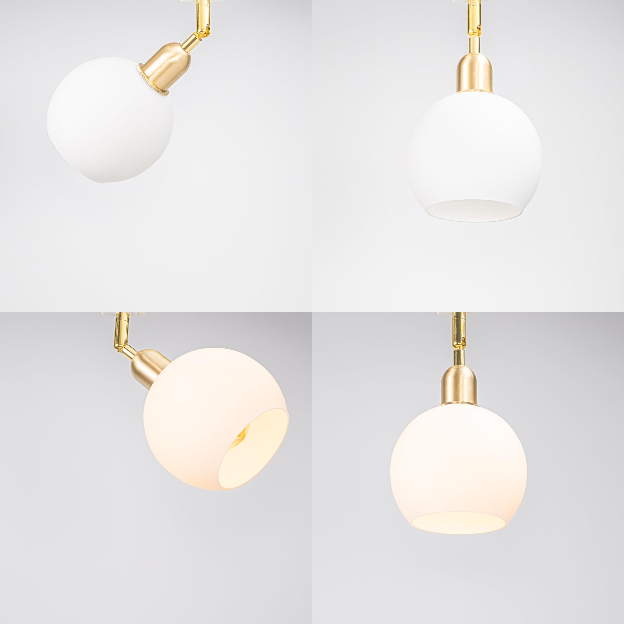 KAYYELAMP E26 Brass White Glass Ball Modern Track Mount Ceiling Light J-Type Adjustable Angle Track Head Lighting for Loft Wall Painting Office(No Bulb, Track)