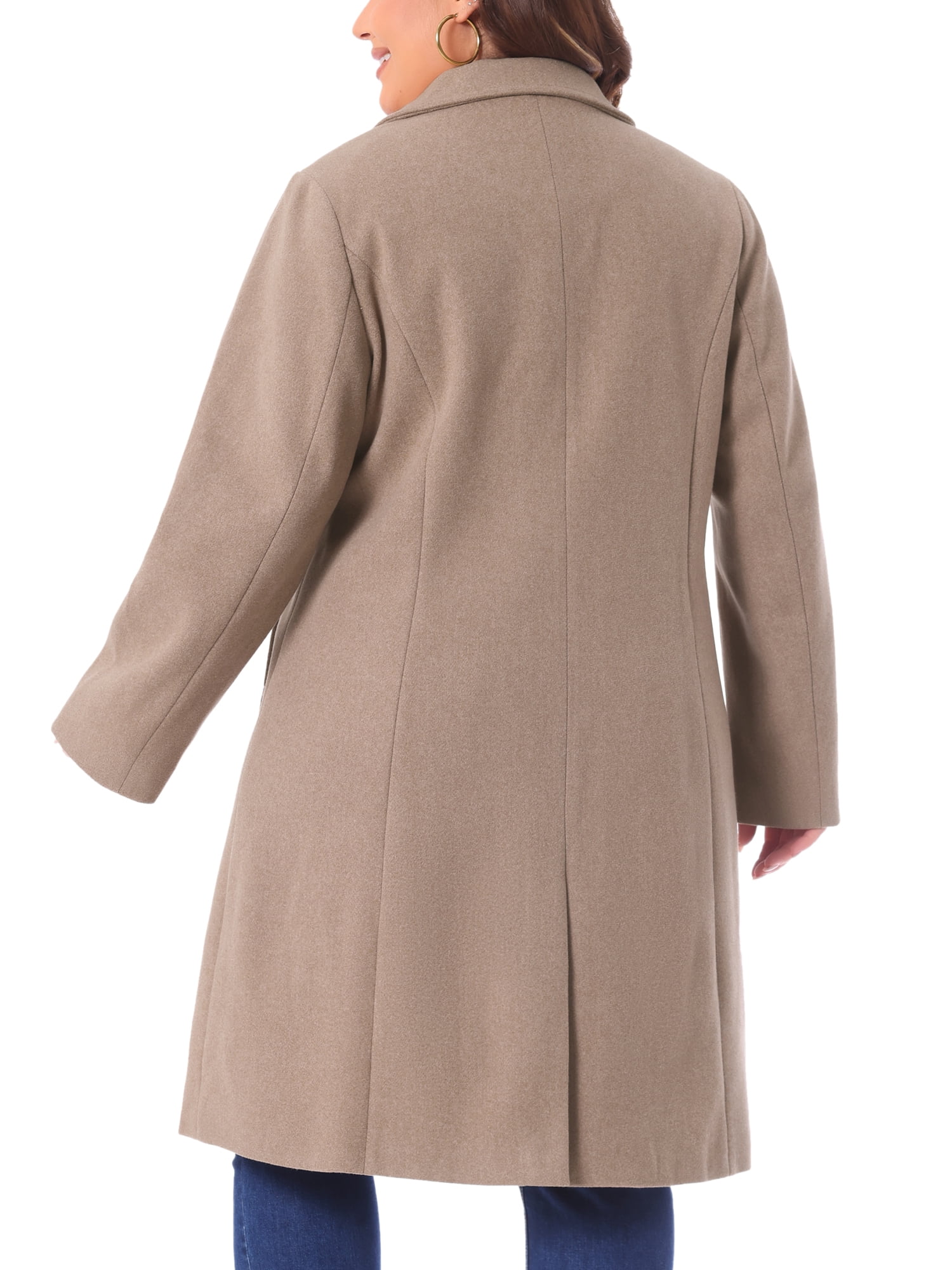 DARING DIVA Women's Plus Size Notched Lapel Warm Double Breasted Coat 4X Light Brown