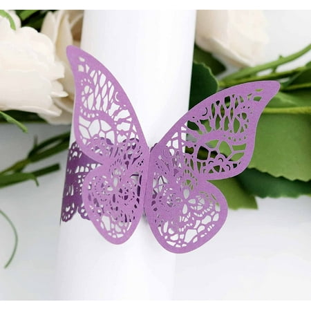 Fanshow 100 Pcs Laser Cut Butterfly Paper Napkin Rings Buckles Napkin 