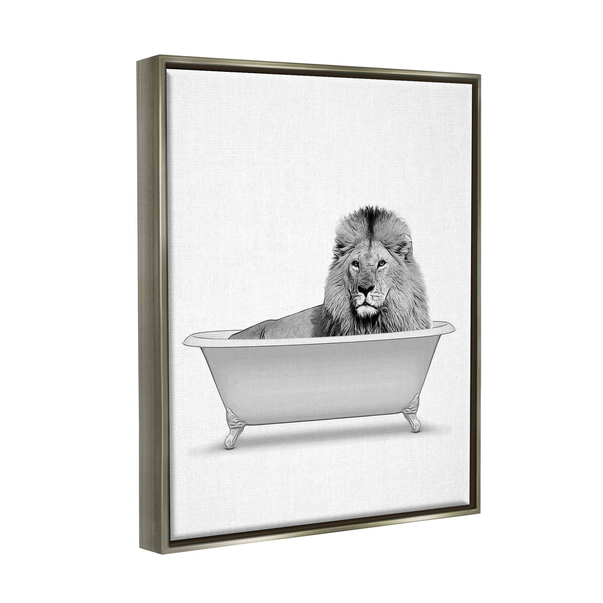 Stupell Industries Lion In Bathroom Tub Wildlife Animals & Insects Painting Gray Floater Framed Art Print Wall Art