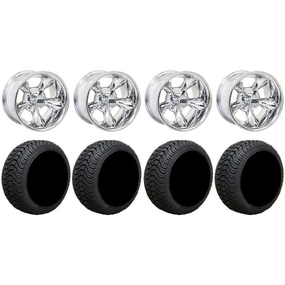 GTW Godfather 12" Golf Cart Wheels Chrome 205x30 Cruze Tires E-Z-GO & Club Car