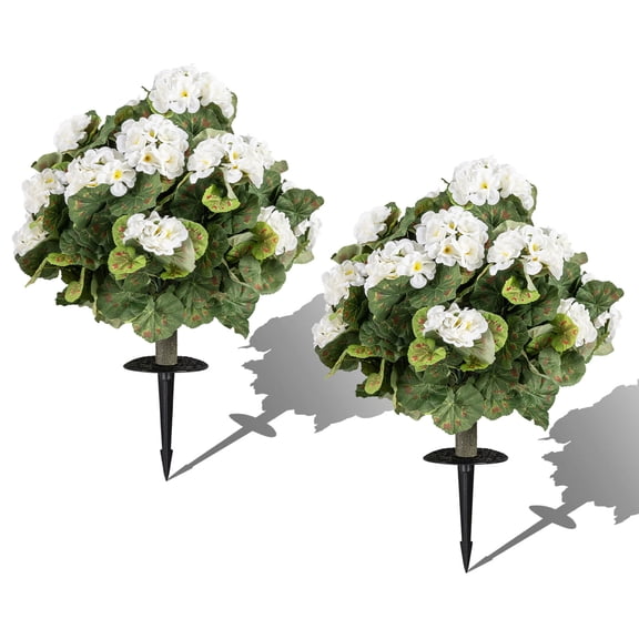 Costway Set of 2 Artificial Begonia Ball Trees, 22.5" with Spikes,300 Leaves & 22 Flowers White   Green