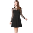 thumbnail image 1 of Vestido corto de una línea de fiesta de patinadora transparente de malla con lunares de corazón para mujer Allegra K Negro L, 1 of 6