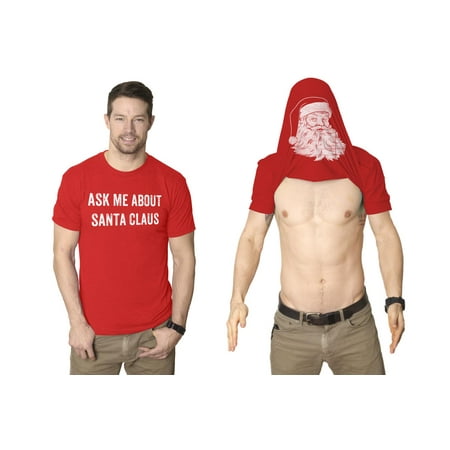 Mens Ask Me About Santa Claus Tshirt Funny Christmas Party Beard Flip Up Tee