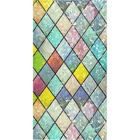 shiyou-Window Film 200 x 30cm Window Privacy Film for Glass Windows Rainbow Window Film Privacy Patterned Shiny Color Crystal Grid Electrostatic Window Film for Windows Doors Bathroom and Kitchen