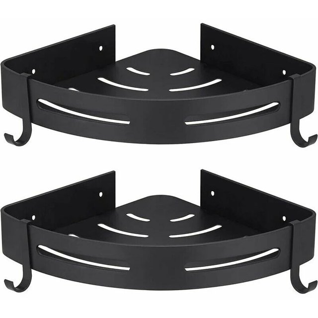 Estante de ducha de esquina, negro, sin perforación, almacenamiento de baño, ducha, accesorio de baño, soporte para jabón de baño, soporte para ducha, sin óxido, aluminio antioxidante, juego de 2 con