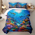 thumbnail image 2 of jejeloiu Colorful Ocean Coral Twin Quilt Set,Dolphin Fish Print Twin Coverlet Set For Boys,Multicolor Blue,2-Piece, 2 of 7