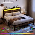 thumbnail image 4 of Bexfil King Platform Bed with Charging Station and LED Lights - Wood Headboard Frame with USB Ports and Power Outlet - Noise-Free, No Box Spring Needed, Brown, 4 of 8