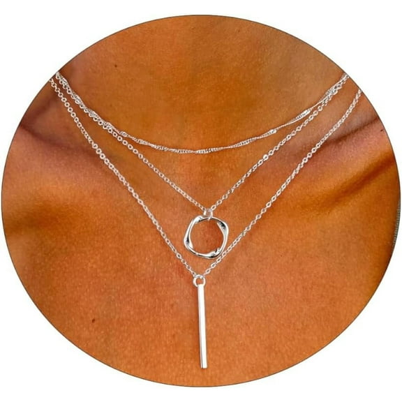 Layered Necklaces For Women Gold Necklace 14K Gold/Silver Plated Pendant Necklace Layered Cross Necklace Paperclip Rope Bead Box Satellite Dot Chain Necklaces Gold Choker Trendy Jewelry Gift[o1848]